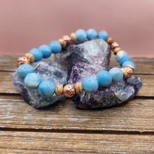 Larimar, Picture Jasper, and Lava Rock Beaded Bracelet